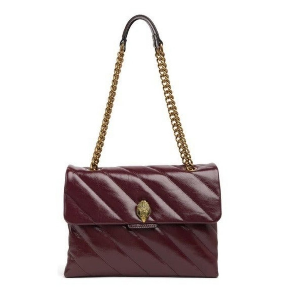 Kurt Geiger London Wine Large Leather Quilted Bag NWT Red Soho Gold Chain Strap
